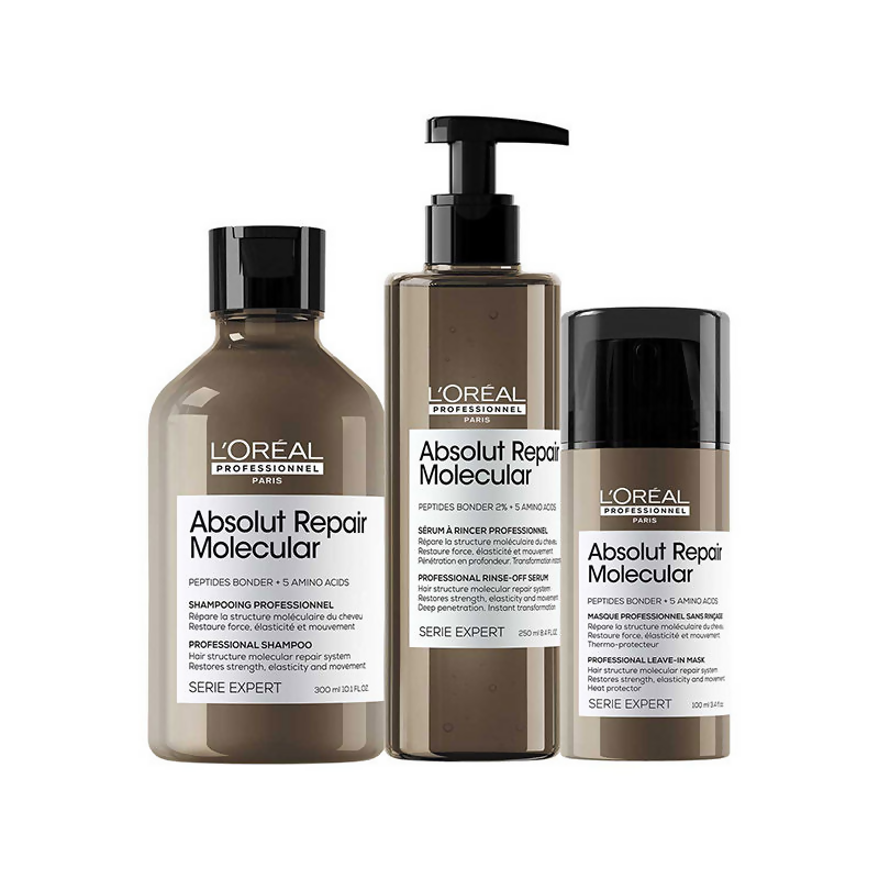 L'Oreal Professionnel Absolut Repair Molecular Shampoo, Rinse-Off Serum & Leave-In Mask Damaged Hair - Distacart