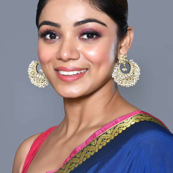 Joban Fashion Women Kundan Pearl Golden White Earrings - Distacart
