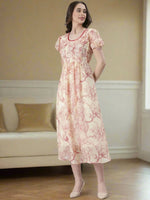 Thumbnail for Souchii Cream & Red Floral Printed Fit & Flare Dress