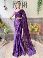 Thumbnail for Mitera Floral Printed Sequinned Saree - Distacart