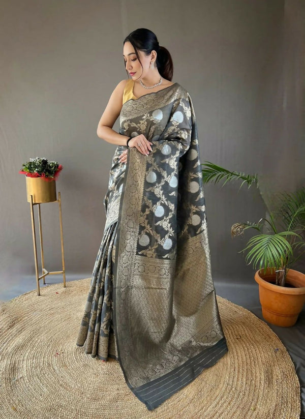 Preksha Creation Banarasi Soft Silk Women Grey Saree - Distacart