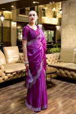 Thumbnail for Vastranavya Purple Embroidery Work Shimmer Chiffon Saree with Unstitched Blouse
