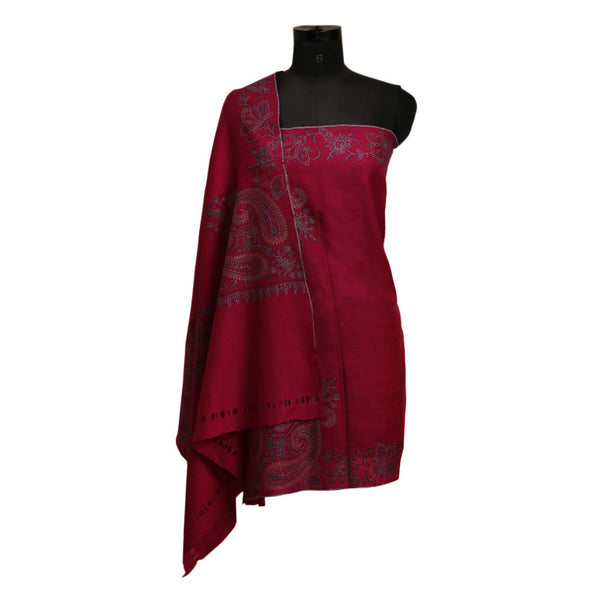 Nizalia Handmade Sozni Work Brick Red Pashmina