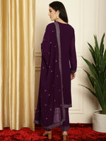 Thumbnail for Jyoti Fashion Women's Burgundy Georgette Resham Thread & Sequin Kurta with Trouser & Dupatta - Distacart