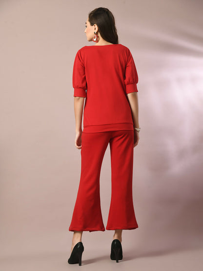 Myshka Women's Red Solid Party Parallel Trousers - Distacart