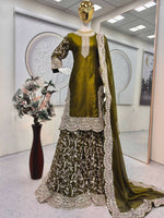 Thumbnail for Teeya Creation Mehendi Fendy Satin Heavy Embrodiery Work Wedding Wear Salwar Suit - Distacart