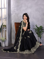 Thumbnail for Vastranavya Black Embroidery Work Shimmer Chiffon Saree with Unstitched Blouse