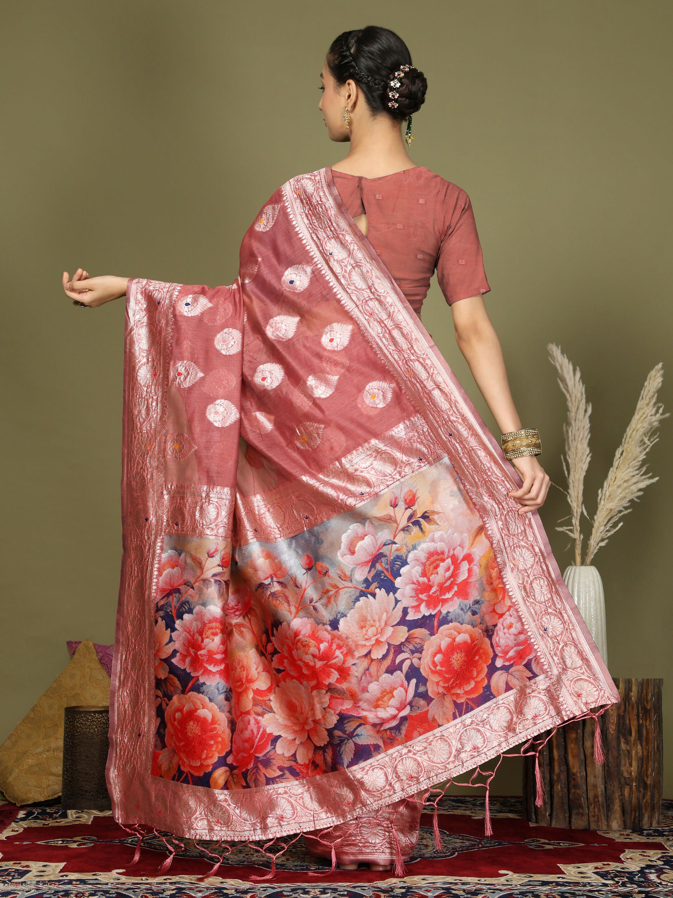 Astita Linen Cotton Rust Saree