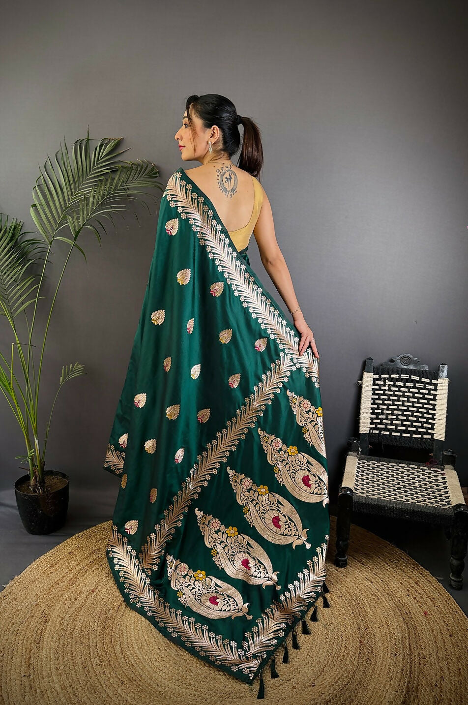 Joban Fashion Banarasi Deep Teal Woven Soft Silk Saree