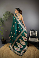 Thumbnail for Joban Fashion Banarasi Deep Teal Woven Soft Silk Saree