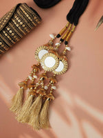 Thumbnail for Ruby Raang Gold Gota Pati Work And Threads With Pearls And Black Thread And Mirrors - Distacart