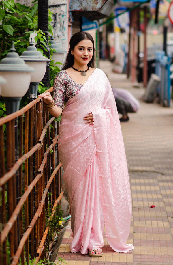 Pink Poly Silk Ethnic Motifs Saree with Unstitched Blouse - Hiral Fashion - Distacart
