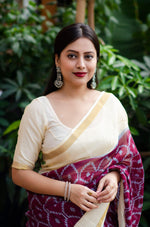 Thumbnail for Maroon Polycotton Ethnic Motifs Saree with Unstitched Blouse - Hiral Fashion - Distacart