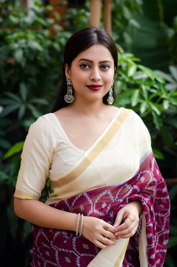 Maroon Polycotton Ethnic Motifs Saree with Unstitched Blouse - A2M