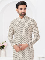 Thumbnail for Joban Fashion Men's Rayon Cotton Cream Printed Kurta Pyjama set - Distacart