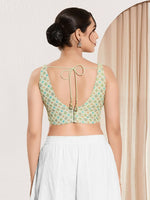 Thumbnail for Joban Fashion Pista Green Jacquard Padded Blouse With V Neck Sleeveless - Distacart
