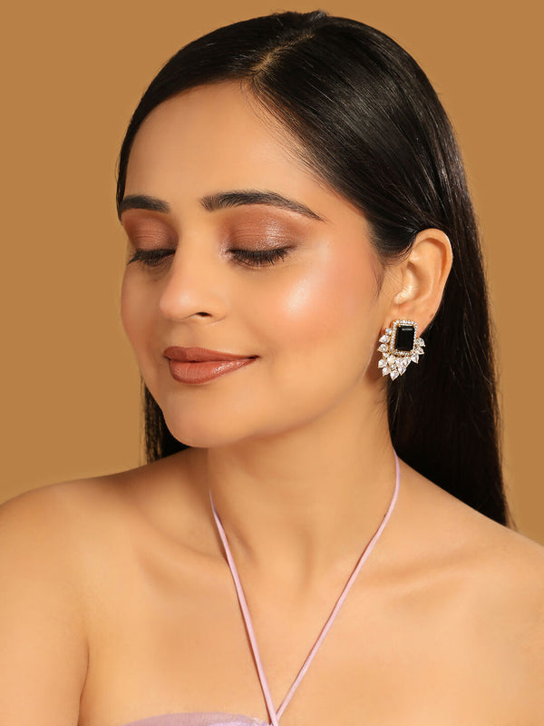 Nuyug 22K Gold Plated Noir Spark Contemporary Stud Earrings