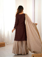 Thumbnail for Lehenga Mart Designer Sharara Suit With Kurta, Sharara, Dupatta For Women-Brown - Distacart