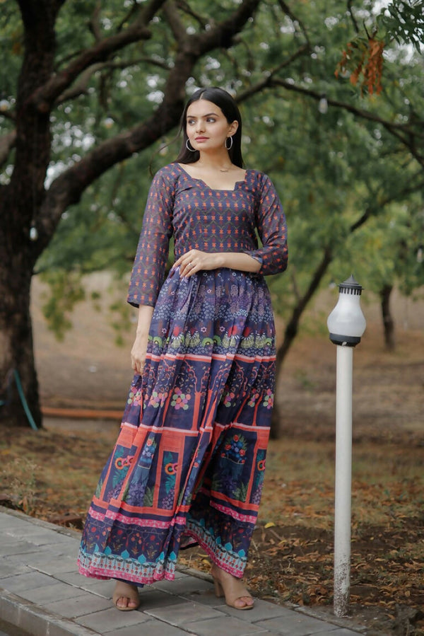 Jyoti Fashion Women's Purple Heavy Digital Printed Pure Chanderi Anarkali Dress - Distacart