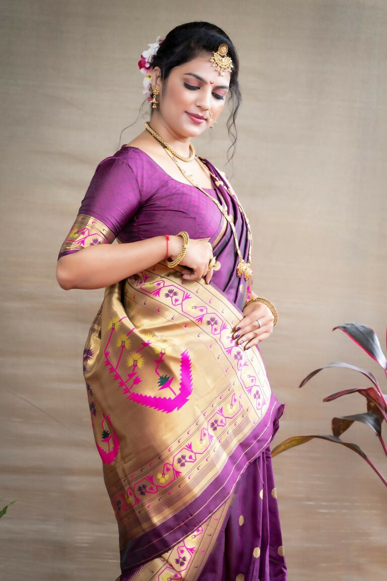 Jyoti Fashion Women's Wine Paithani Silk Zari Woven Saree with Blouse - Distacart