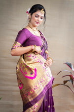 Thumbnail for Jyoti Fashion Women's Wine Paithani Silk Zari Woven Saree with Blouse - Distacart