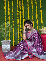 Thumbnail for Jyoti Fashion Women's Wine Soft Handloom Silk Zari Woven Saree with Blouse - Distacart