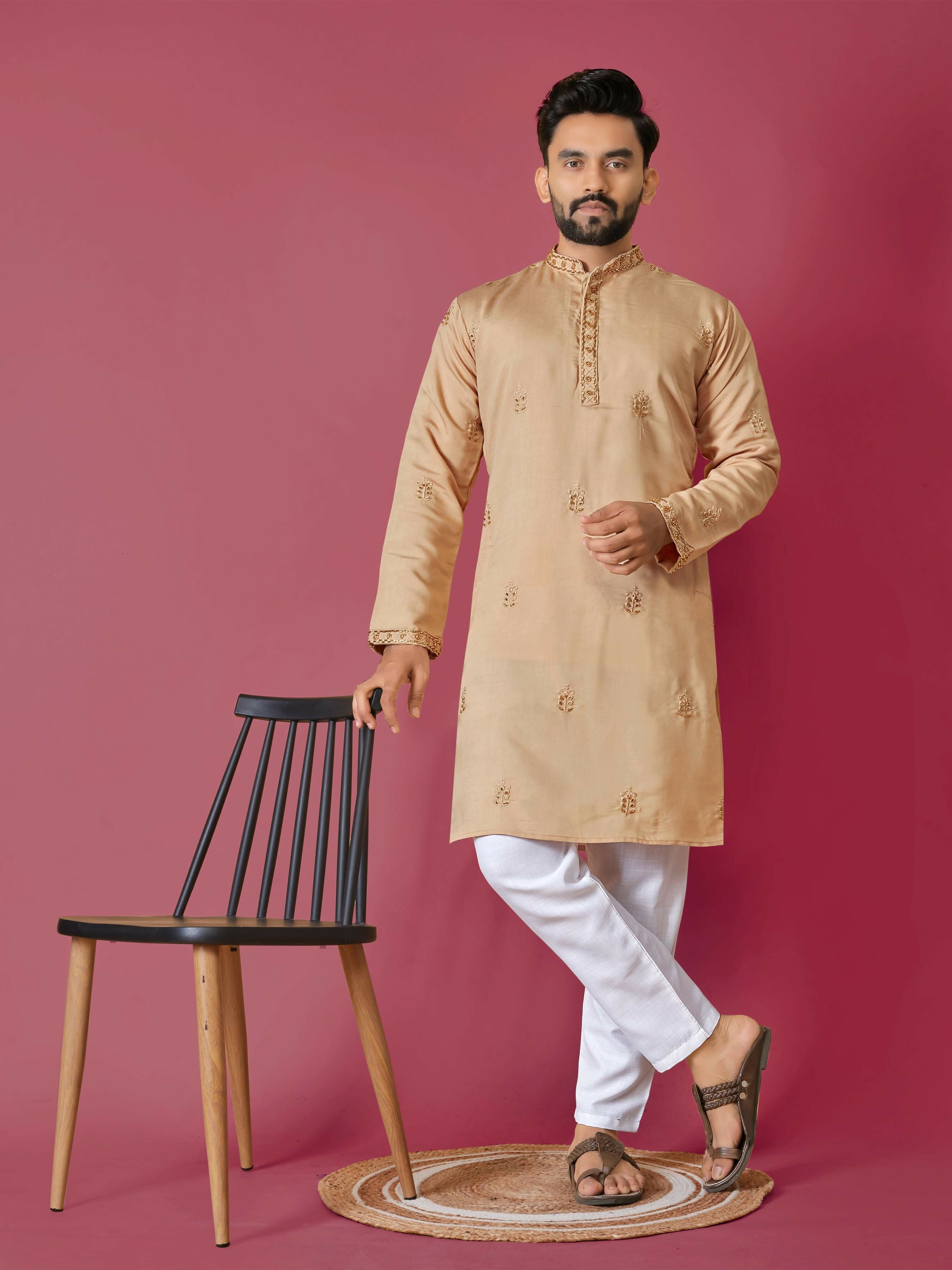 Golden Kurta Pyjama Set for Men by Infinity Export - Distacart