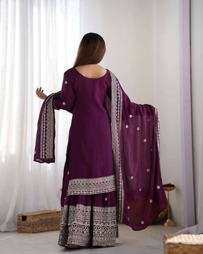 Joban Fashion Wine Kurta Set Silk Sequins , Zari, Coding & Thread Embroidered work - Distacart