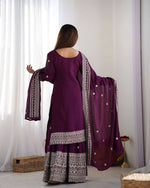 Thumbnail for Joban Fashion Wine Kurta Set Silk Sequins , Zari, Coding & Thread Embroidered work - Distacart