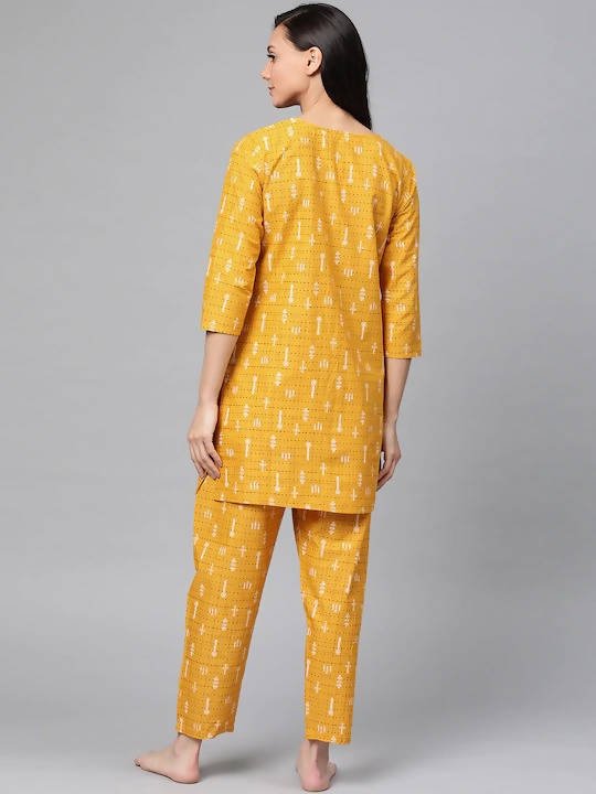 Anubhutee Mustard Yellow & Black Pure Cotton Printed Night suit - Distacart