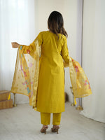 Thumbnail for The52 Yellow Women's Gorgeous Embroidered work Viscose Gadhwal Fabric Straight Kurta, Pant and Dupatta Set - Distacart