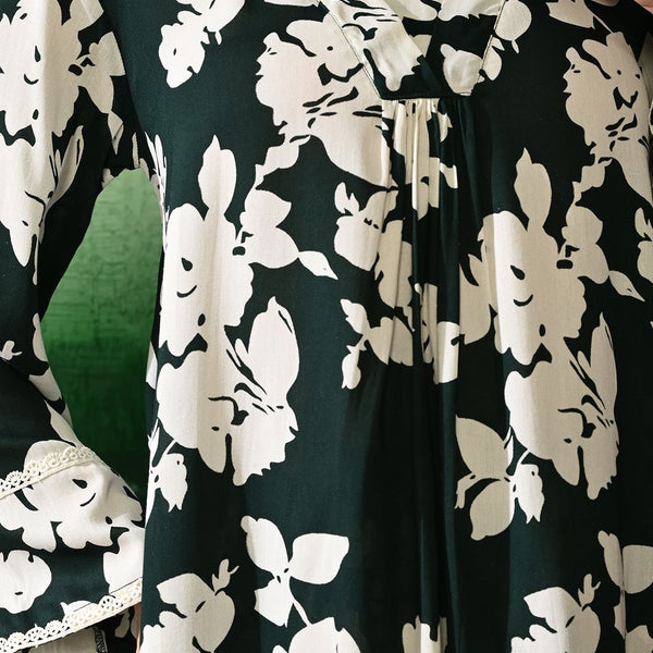 Sangria Printed A-Line Kurti With Trouser - Distacart