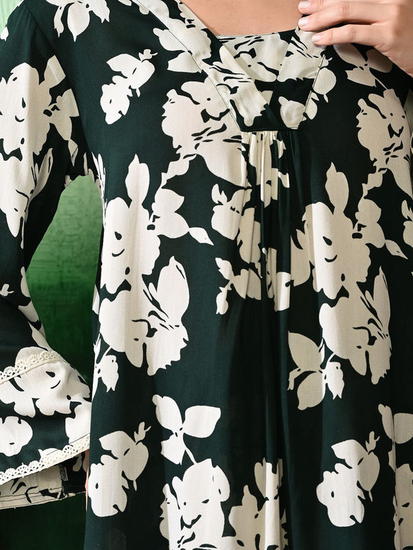 Sangria Printed A-Line Kurti With Trouser