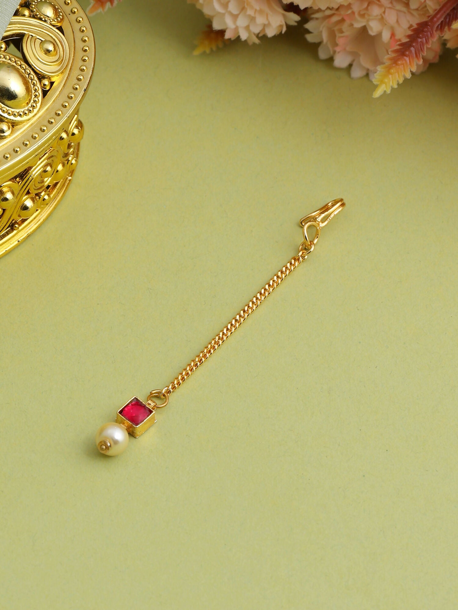 Ruby Raang Crimson Drop Pearl Maang Tikka