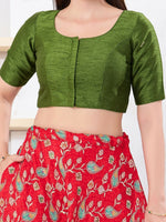 Thumbnail for Joban Fashion Mehendi-Green Dupion Silk Elbow Sleeveless Front Open Blouse