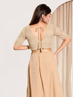 Thumbnail for Joban Fashion Gold Crochet Padded Blouse With V Neck Elbow Sleeves - Distacart