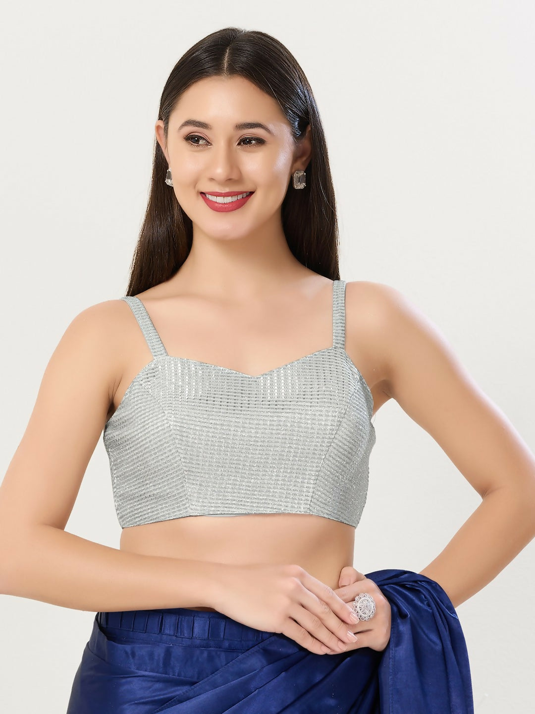 Joban Fashion Women Polyester Silver Stitched Blouse - Distacart