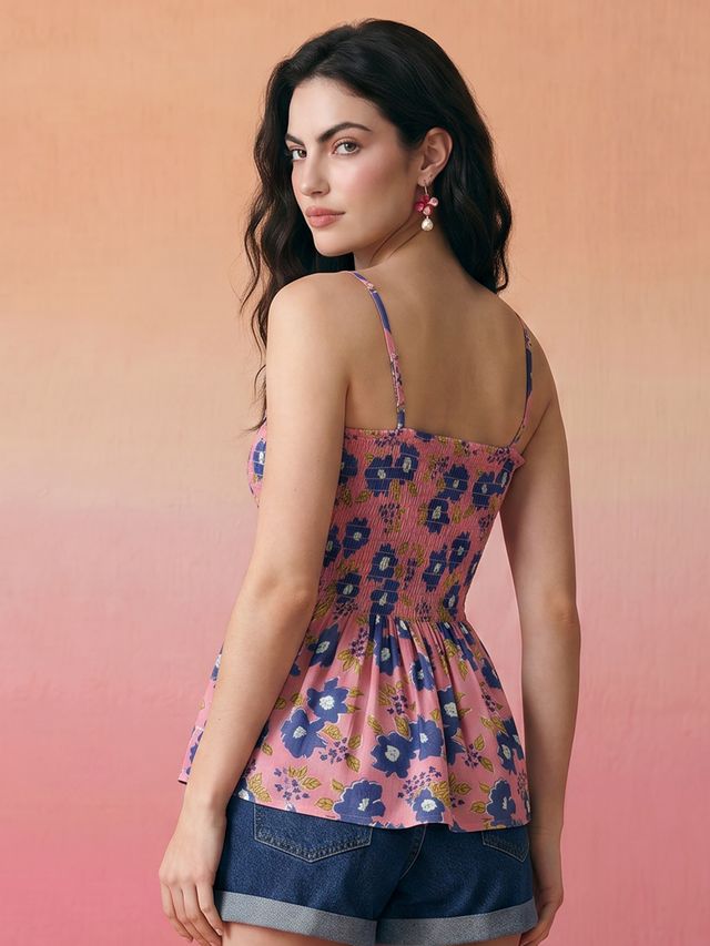 Janasya Pink Peplum Cotton Top - Dista