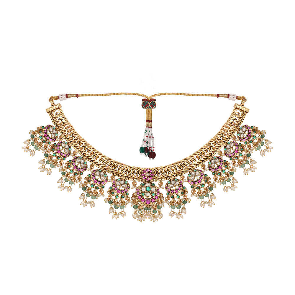 Nuyug 18K Gold Plated Estele Gold Tone Beaded Necklace Set
