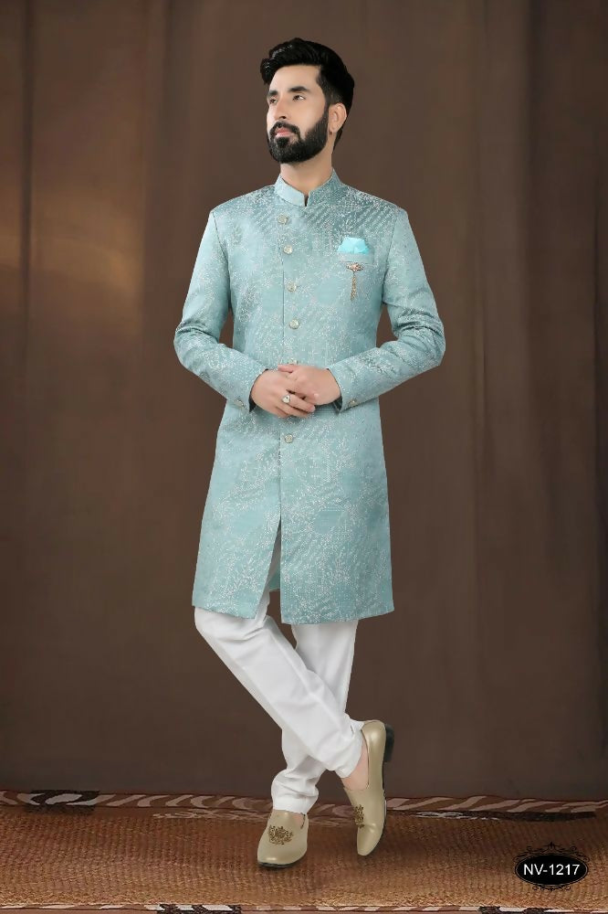 Joban Fashion Men's Blue Woven Jacquard Kurta with Pyjama - Distacart