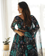 Thumbnail for Preksha Creation Blue Tabby Silk Organza With Digital Print Women Lehenga Choli - Distacart