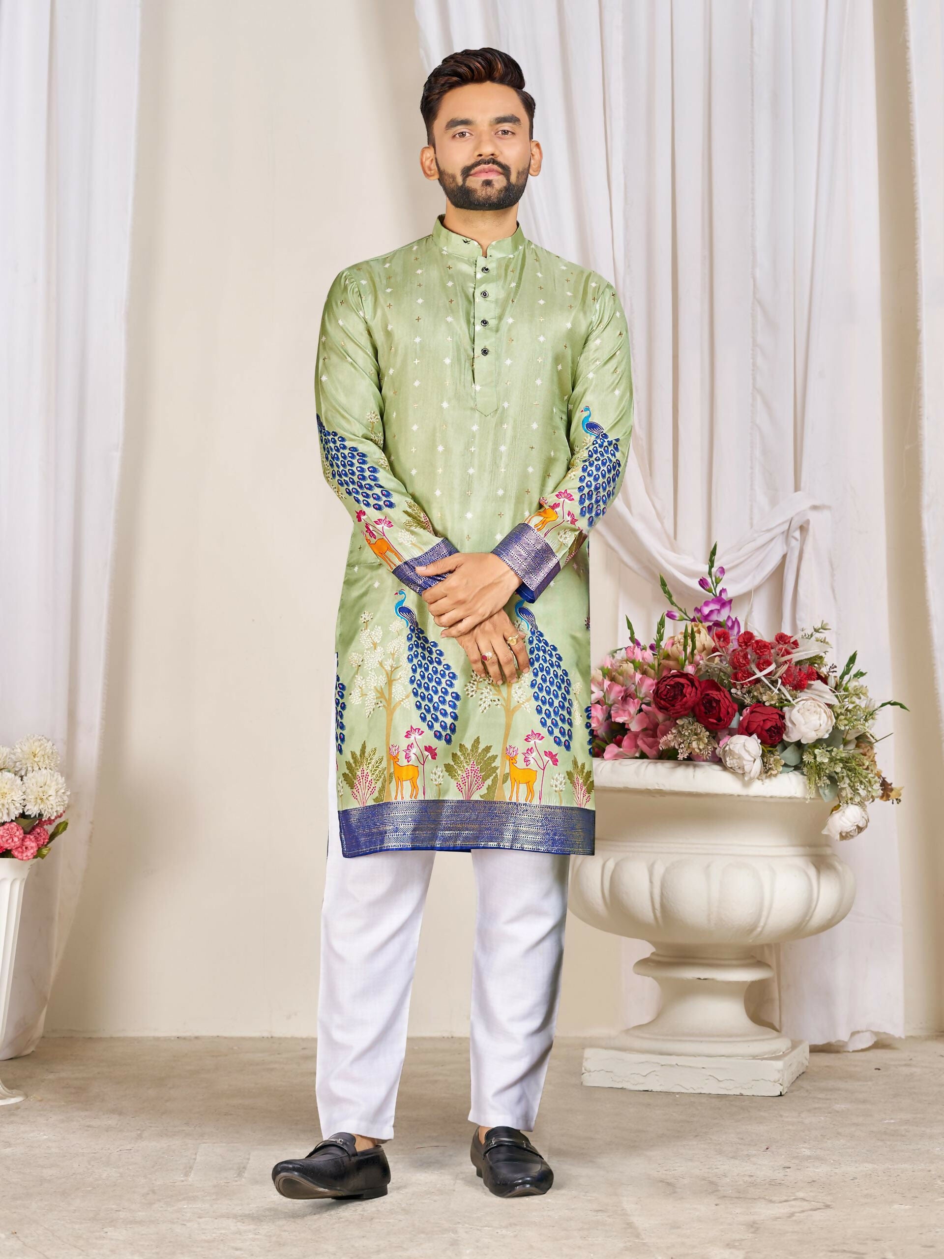 Anaita Green Dola Silk Straight Kurta With Foil Work - Distacart