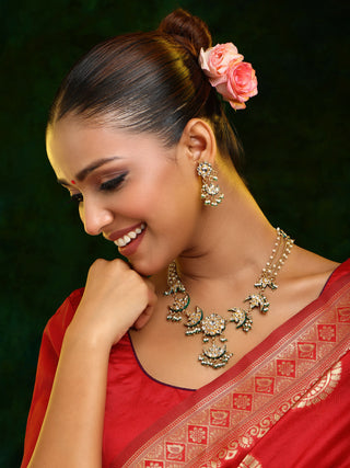 Ruby Raang 22k Gold Polished Kundan Necklace With Earrings