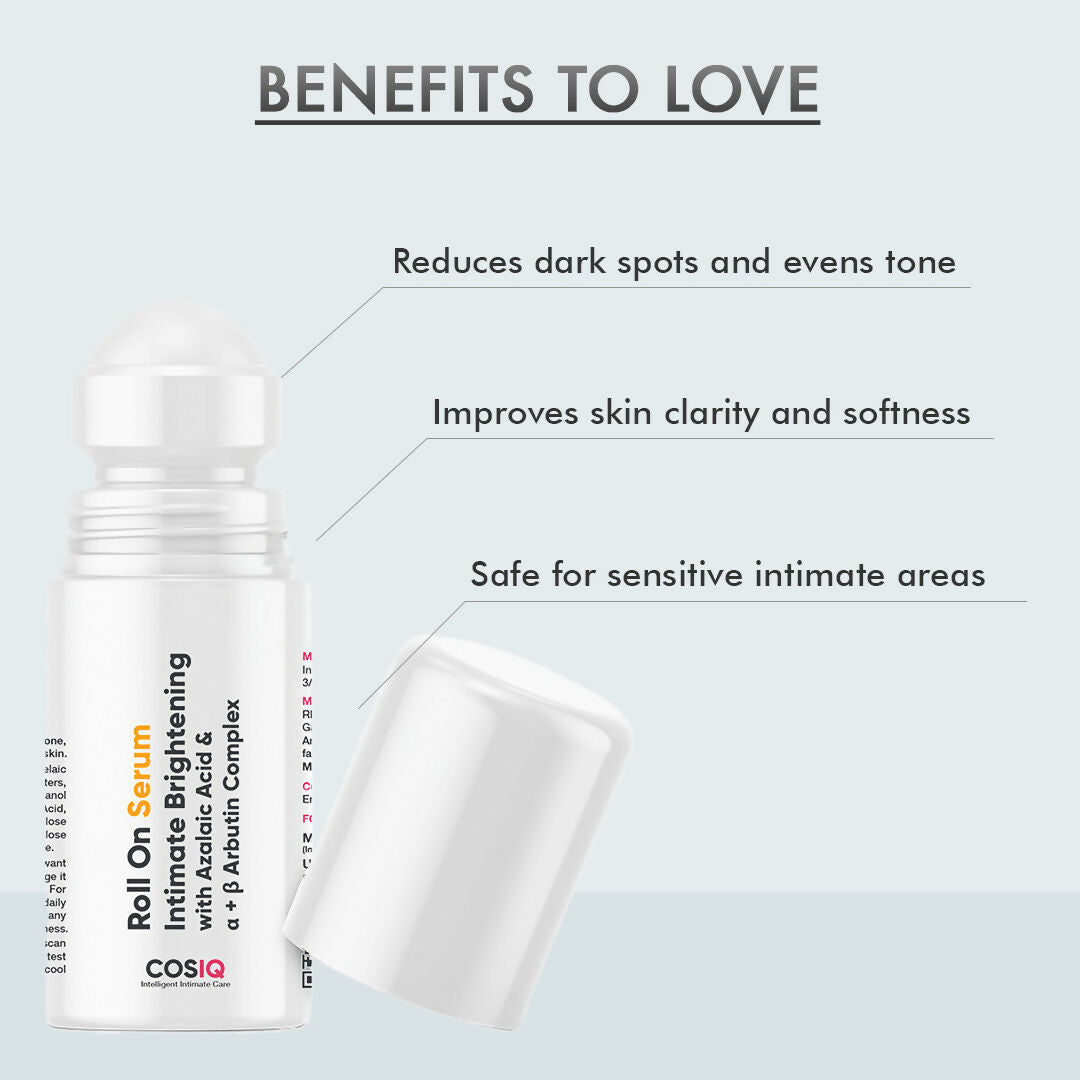 Cos-IQ Intimate Brightening Roll-On Serum, With Azelaic Acid & Alpha + Beta Arbutin Complex