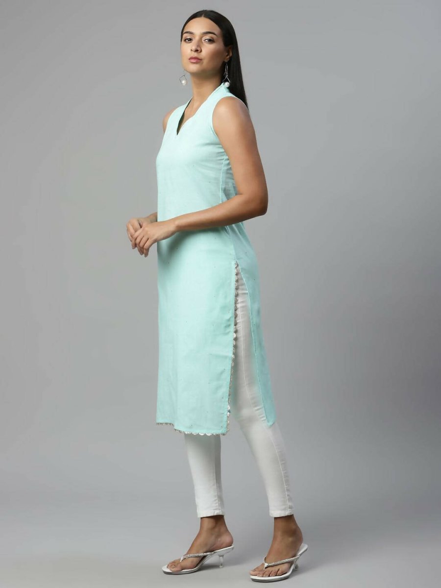 Ahalyaa Womens Summer Blue Pure Cotton Printed Kurtas - Distacart