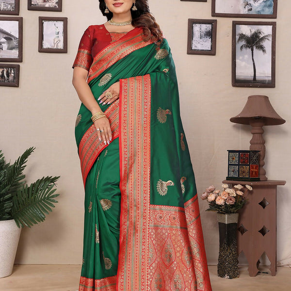 Joban Fashion Banarasi Green Small Butti Soft Silk Saree - Distacart