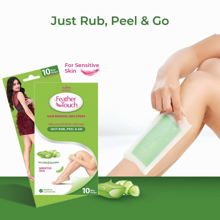 VI-JOHN Feather Touch Cucumber & Alevera Hair Removal Wax Strips for Dry Skin Praraben & Sulphate Free