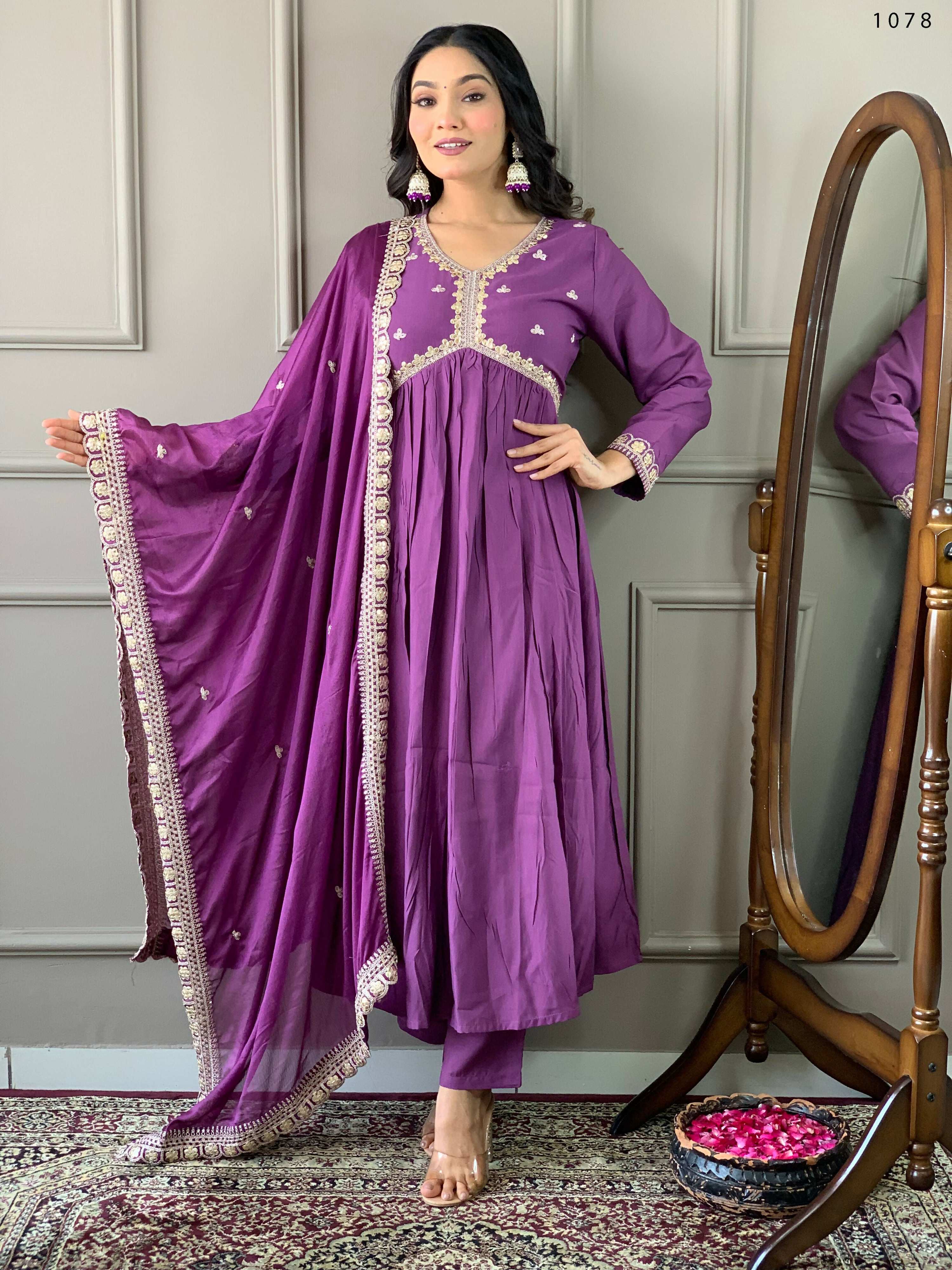 Partywear Designer BSY Viscose Purple Stitched Suit With Dupatta - Tanisha - Distacart