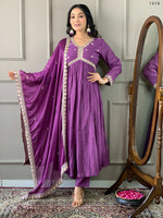 Thumbnail for Partywear Designer BSY Viscose Purple Stitched Suit With Dupatta - Tanisha - Distacart