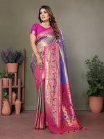 Thumbnail for Aastha Fashion Purple Tissue Silk Paithani Woven Saree - Distacart